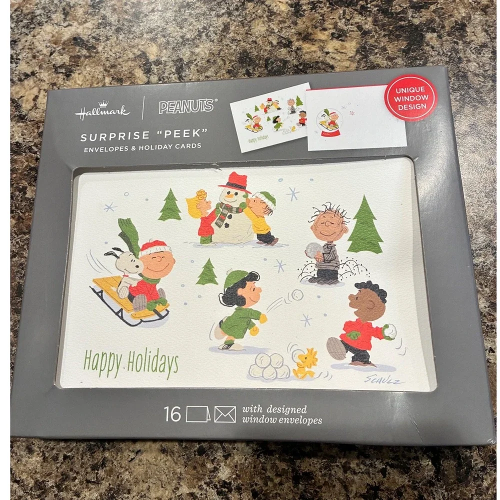 Hallmark Peanuts Surprise Peek Holiday Cards 16 Count Snoopy Charlie Brown Boxed
